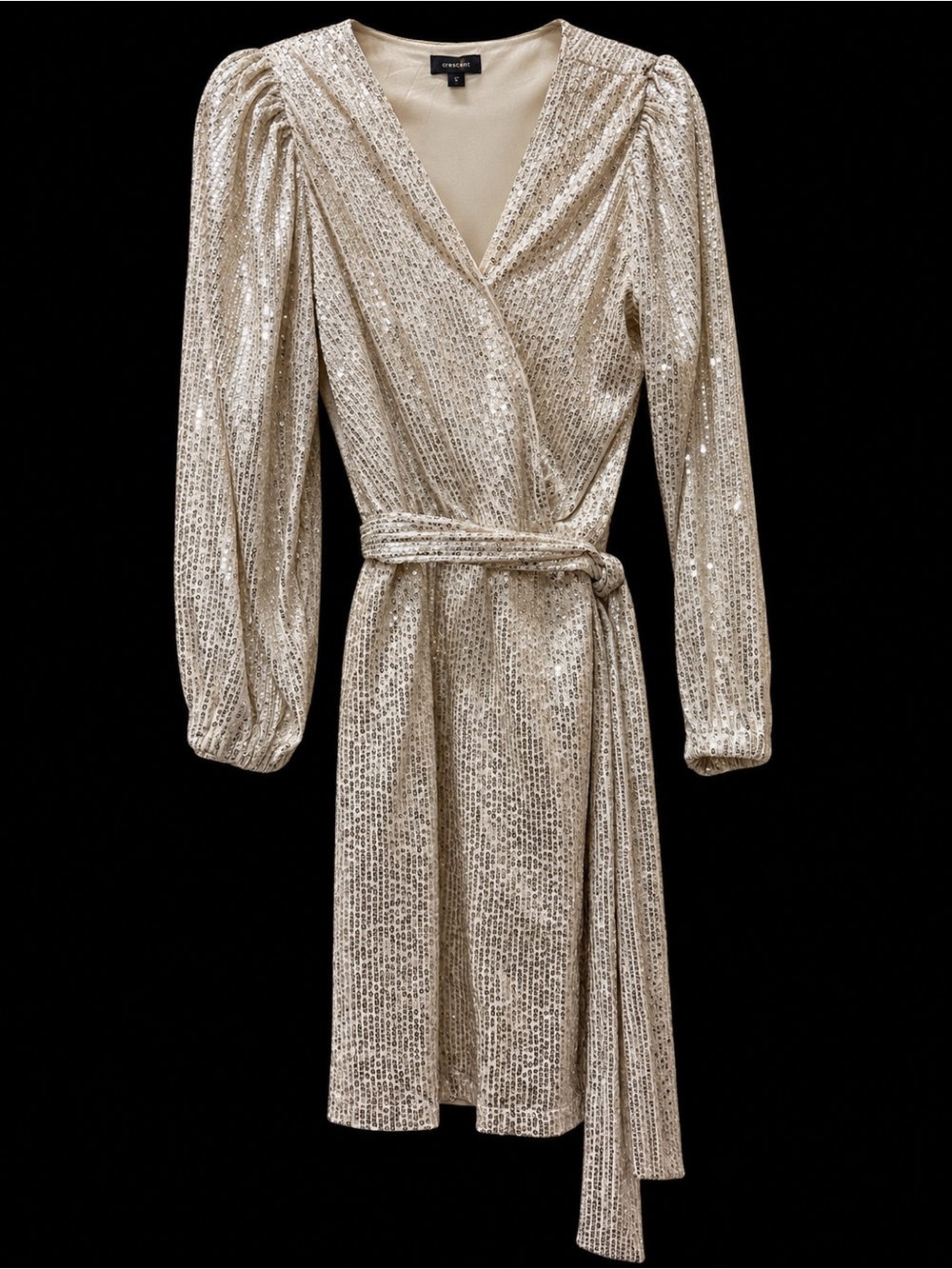 Saint Laurent Gold Sequin Wrap Dress with Puff Sleeves